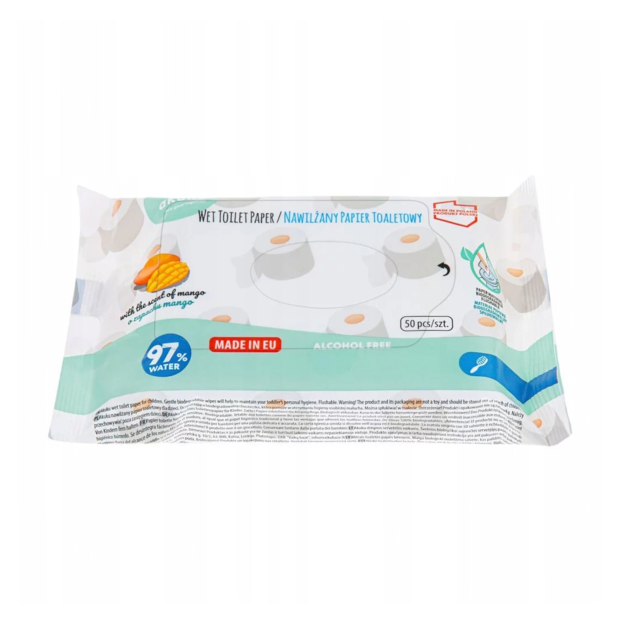 Вологий туалетний папір Akuku Wet Toilet Paper з ароматом манго, 50 шт (А0030)