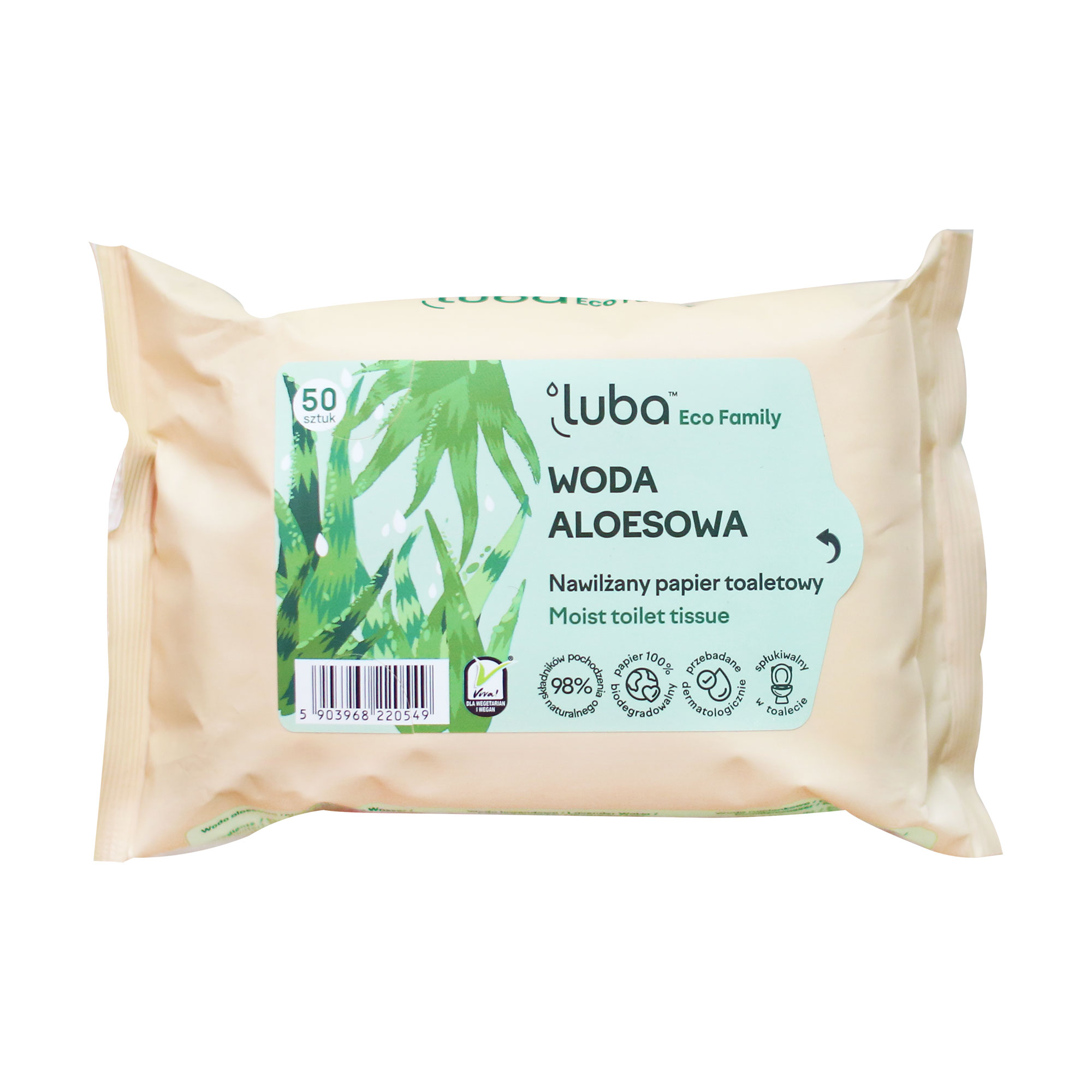 Вологий туалетний папір Luba Eco Family з алоєвою водою, 50 шт