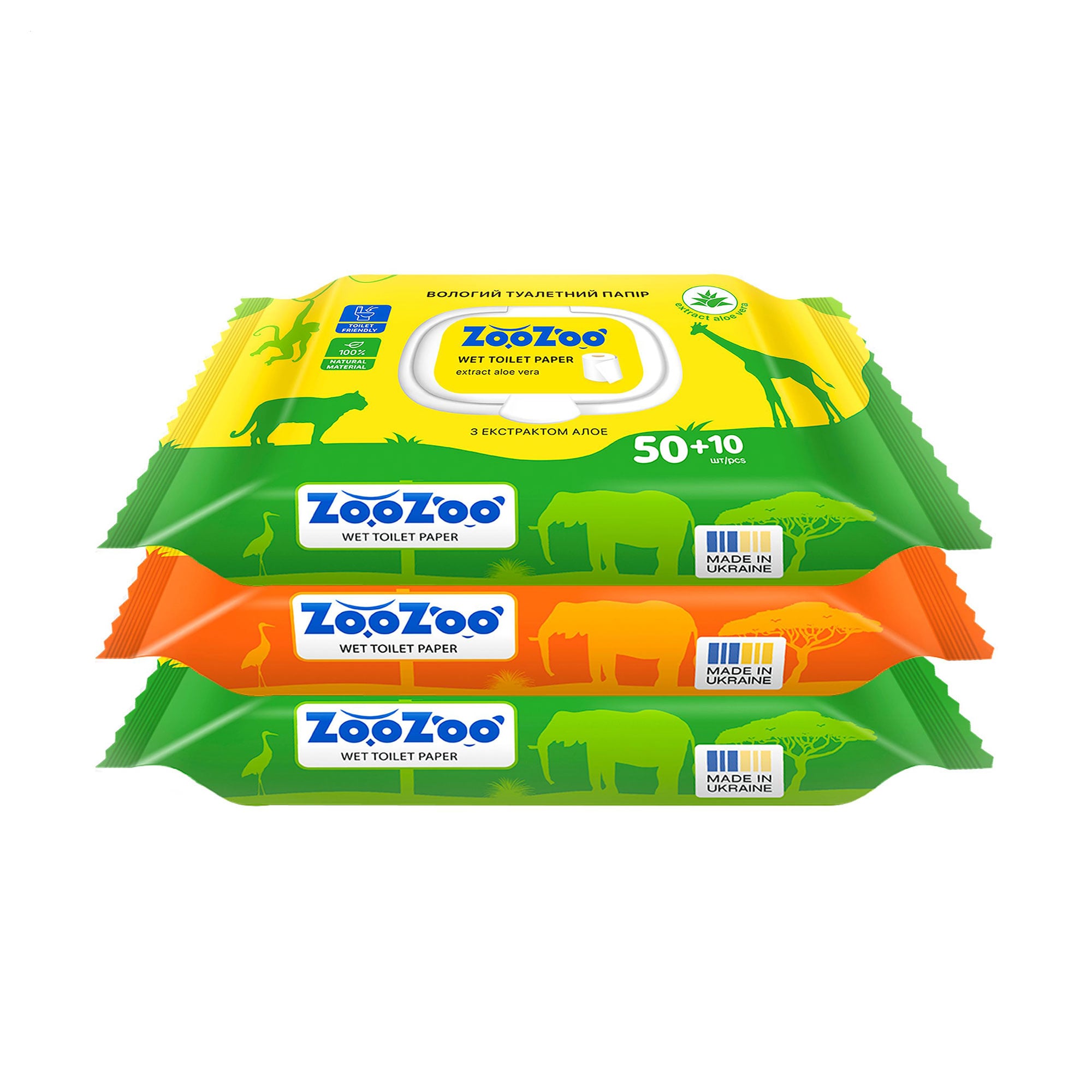 Вологий туалетний папір ZooZoo Wet Toilet Paper з екстрактом алое вера, 3*60 шт